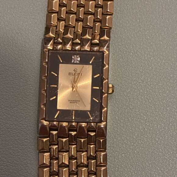 Elgin Men FM610 Bracelet Diamond Accent Gold Tone 22mm Watch 7 3/4" - Picture 1 of 4